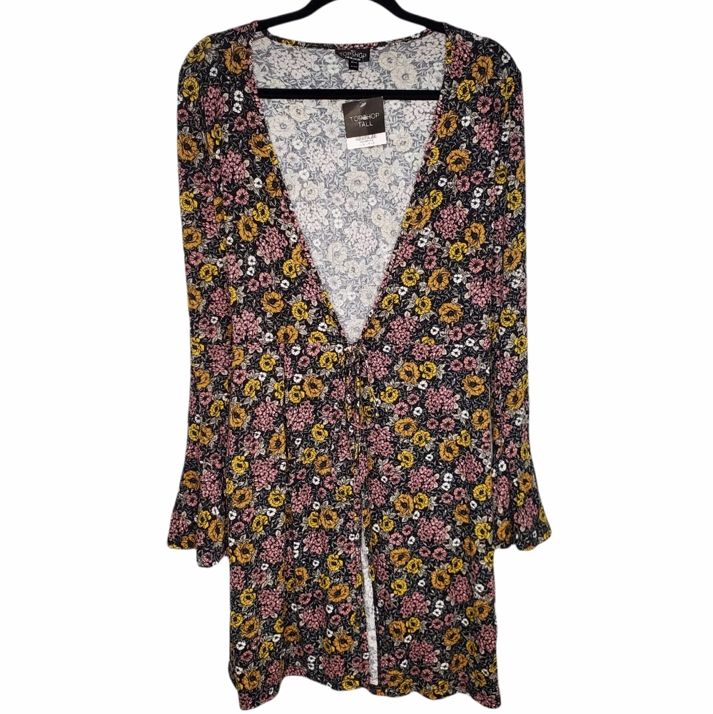 Topshop Duster 4 Tall Black Floral Cardigan